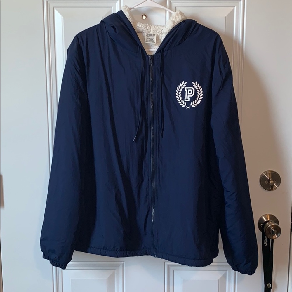 PINK navy sherpa anorak